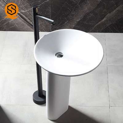 Sanitary Ware  white round shell bathroom artificial stone pedestal wash basin