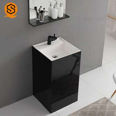 Custom rectangle black bathroom artificial stone pedestal wash basin