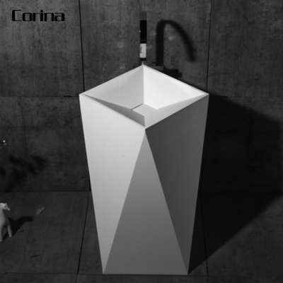 Top quality diamond shape acrylic bathroom freestanding pedestal basin