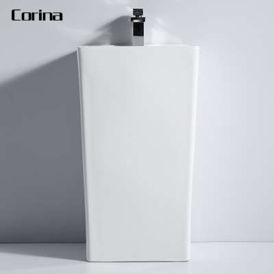 Art Artificial stone white pillar-shaped stand bathroom Pedestal wash Basin