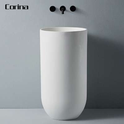 Factory directly sale modern type acrylic column cylindrical pedestal bathroom hand wash basin white standing wash basin