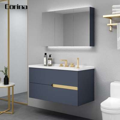 Modern Luxury European Style artificial stone Single Sink Wall Mount Bathroom Cabinet Vanity