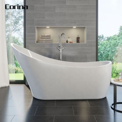 Factory price modern design artificial stone freestanding bathtub white matte finished tub for hotel