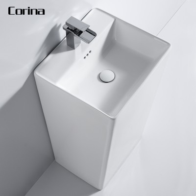 Corians White rectangular solid surface pedestal sink , modern pedestal basin