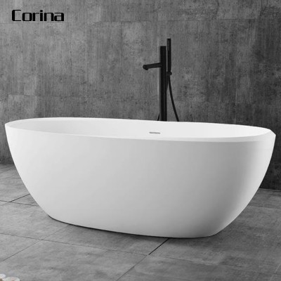 Simple white matte hit tub center drain acrylic solid surface freestanding bathtub