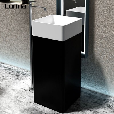 White acrylic bathroom standing basin/man made stone hotel bathroom pedestal wash basin