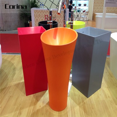 Acrylic freestanding pedestal basin hand wash basin for bathroom