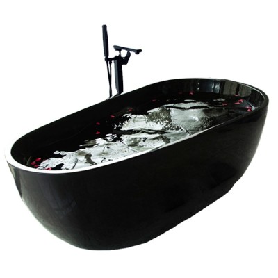 black luxury resin egg shape  bathroom acrylic stone Black freestanding bathtub